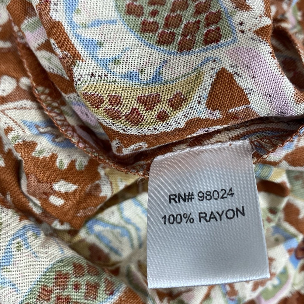 House Of Harlow Women's Maxi Tiered Ruffle Dress Sz M Rust Floral Flutter Sleeve - Picture 10 of 13